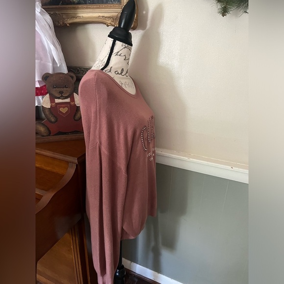 Guess Roasted Chesnut Mauve Bling Logo Estele Sweater L NWT 108.00 Choose Color - Picture 4 of 8